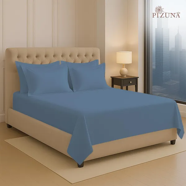 Cotton_Solid_Dusty_Blue_Super_King_Flat_Bedsheet_With_Pillow_Covers