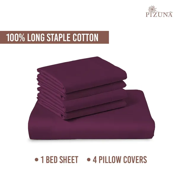 Pizuna_100%_Long_Staple_Cotton_Solid_Berry_Plum_Super_King_Flat_Bedsheet