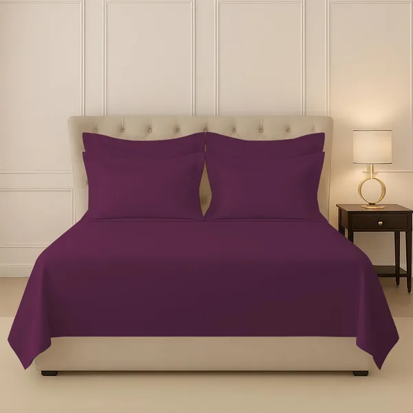 Pizuna_100%_Long_Staple_Cotton_Solid_Berry_Plum_Super_King_Flat_Bedsheet