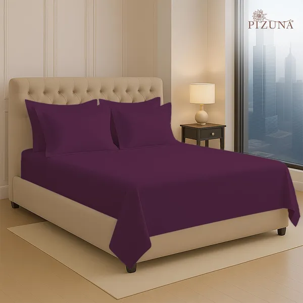 Pizuna_100%_Long_Staple_Cotton_Solid_Berry_Plum_Super_King_Flat_Bedsheet