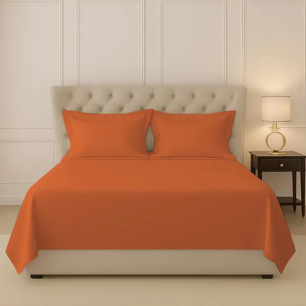 Cotton_Solid_Burnt_Orange_King_Flat_Bedsheet_With_Pillow_Covers