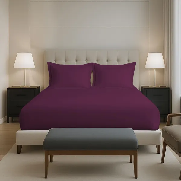 Pizuna_100%_Cotton_Solid_Berry_Plum_King_Fitted_Bedsheet