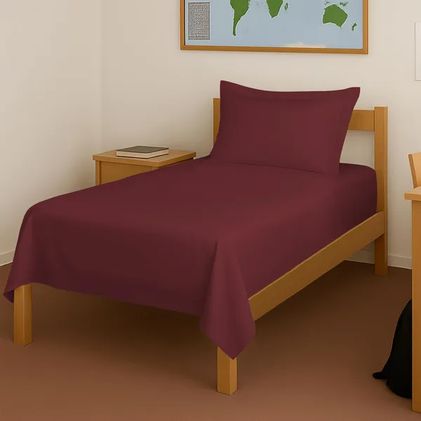 Pizuna_Cotton_Solid_Brick_Red_Single_Flat_Bedsheet_With_Pillow_Cover