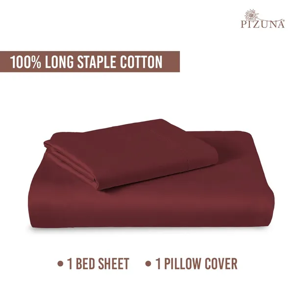 Pizuna_Cotton_Solid_Brick_Red_Single_Flat_Bedsheet_With_Pillow_Cover