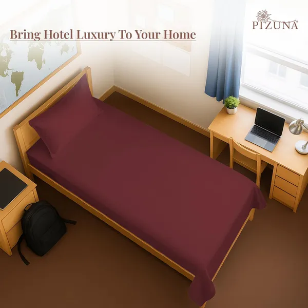 Pizuna_Cotton_Solid_Brick_Red_Single_Flat_Bedsheet_With_Pillow_Cover