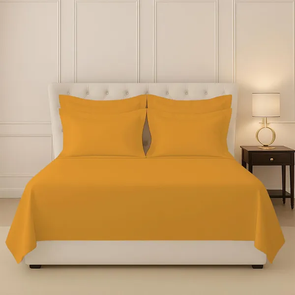 Pizuna_100%_Long_Staple_Cotton_Solid_Honey_Gold_Super_King_Flat_Bedsheet