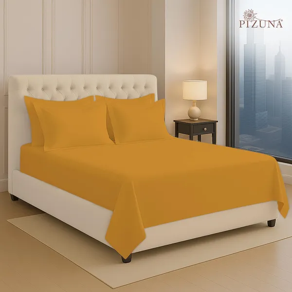 Pizuna_100%_Long_Staple_Cotton_Solid_Honey_Gold_Super_King_Flat_Bedsheet
