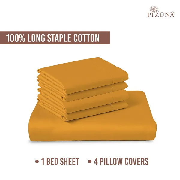 Pizuna_100%_Long_Staple_Cotton_Solid_Honey_Gold_Super_King_Flat_Bedsheet
