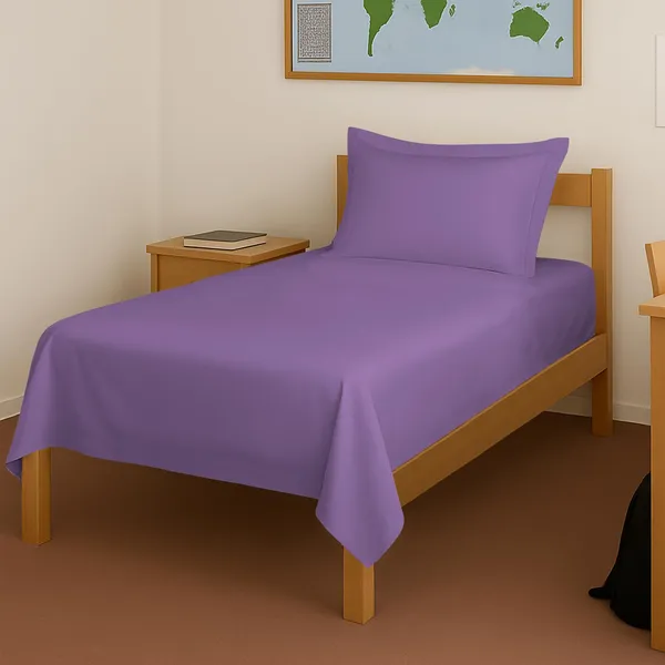 Pizuna_Cotton_Solid_Purple_Single_Flat_Bedsheet_With_Pillow_Cover