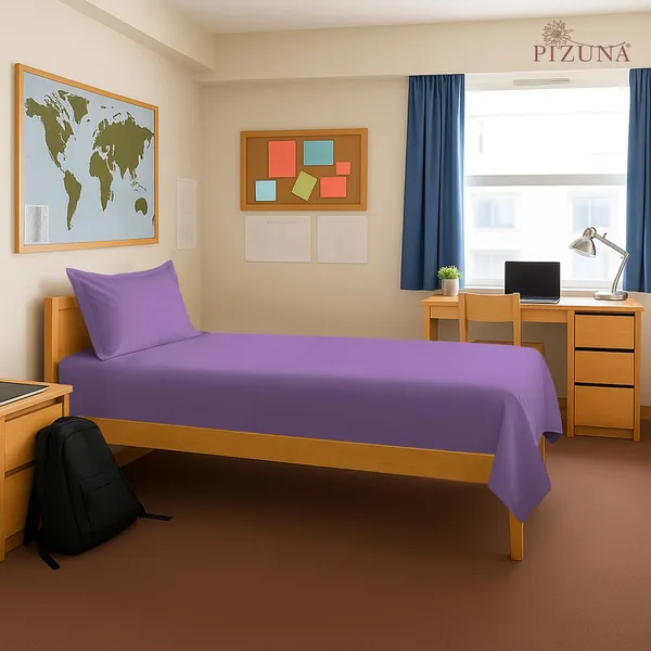 Pizuna_Cotton_Solid_Purple_Single_Flat_Bedsheet_With_Pillow_Cover