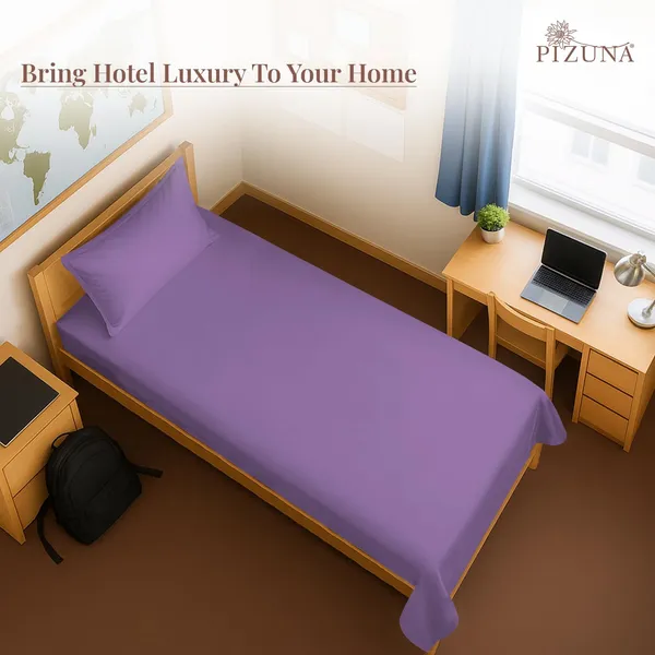 Pizuna_Cotton_Solid_Purple_Single_Flat_Bedsheet_With_Pillow_Cover