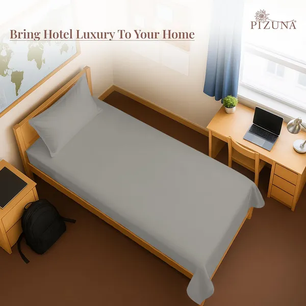 Pizuna_Cotton_Solid_Ash_Grey_Single_Flat_Bedsheet