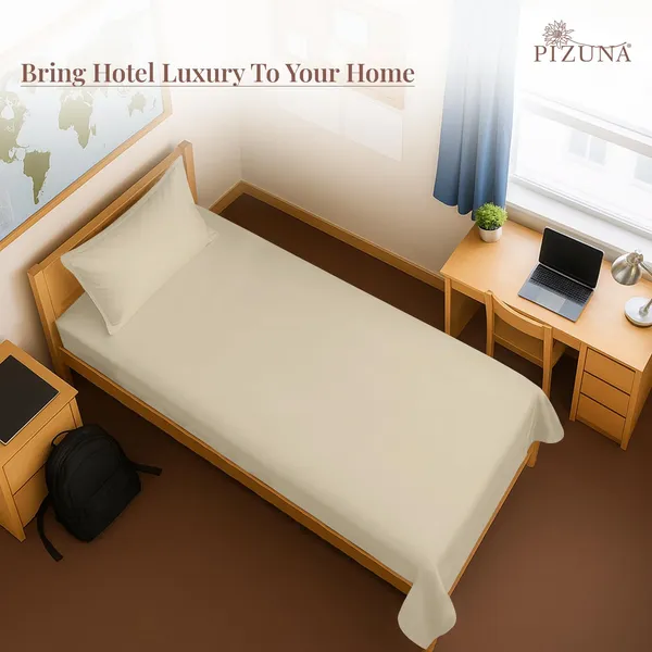 Pizuna_100%_Cotton_Solid_Beige_Single_Flat_Bedsheet