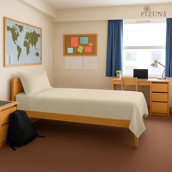 Pizuna_100%_Cotton_Solid_Beige_Single_Flat_Bedsheet