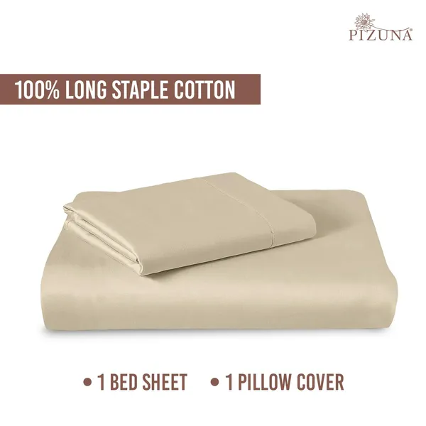 Pizuna_100%_Cotton_Solid_Beige_Single_Flat_Bedsheet