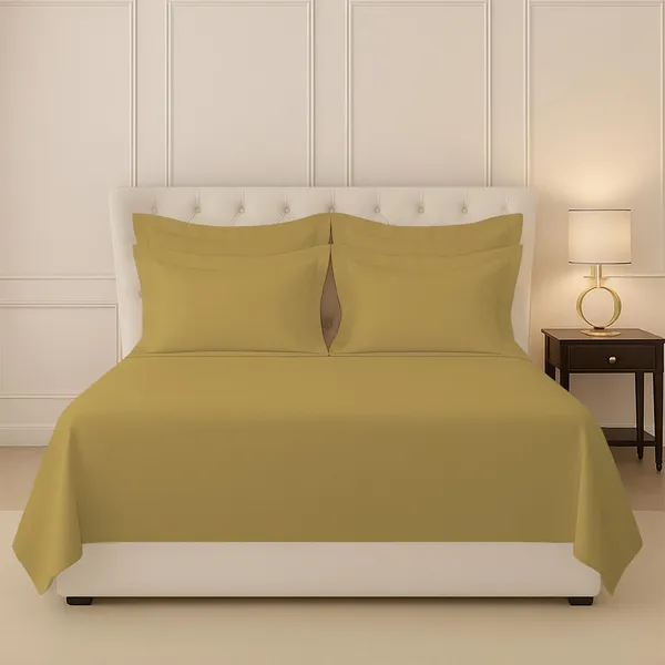 Pizuna_100%_Long_Staple_Cotton_Solid_Mustard_Gold_Super_King_Flat_Bedsheet