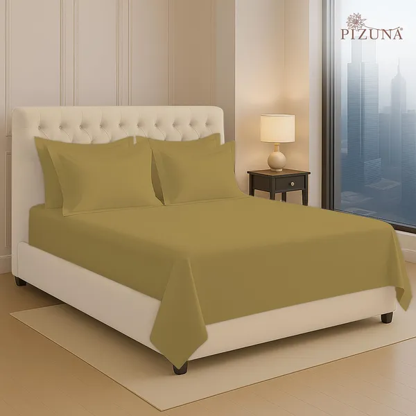 Pizuna_100%_Long_Staple_Cotton_Solid_Mustard_Gold_Super_King_Flat_Bedsheet