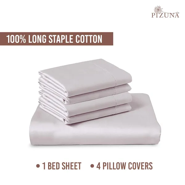 Pizuna_100%_Cotton_Solid_Light_Lilac_Super_King_Flat_Bedsheet_Set