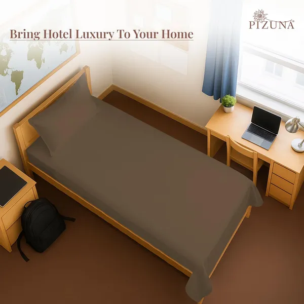 Pizuna_100%_Long_Staple_Cotton_Solid_Woody_Brown_Single_Flat_Bedsheet_Set