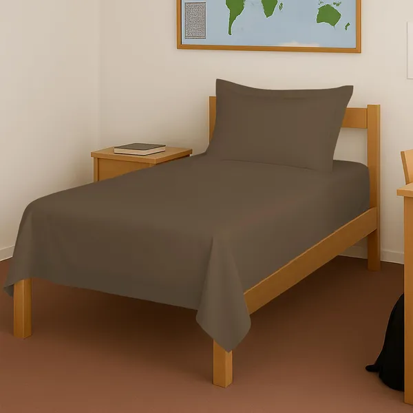 Pizuna_100%_Long_Staple_Cotton_Solid_Woody_Brown_Single_Flat_Bedsheet_Set