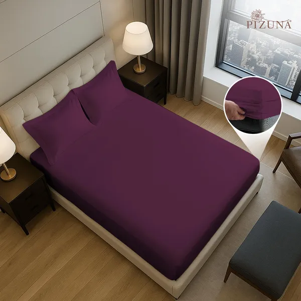Pizuna_Cotton_Solid_Berry_Plum_Queen_Fitted_Bedsheet_Set_With_2_Pillow_Covers