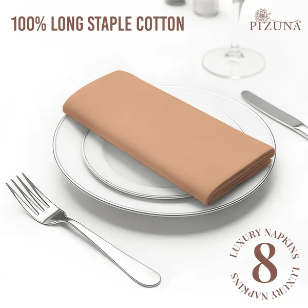 Cotton_Sateen_Solid_Peach_Dinner_Napkins_Set_Of_8