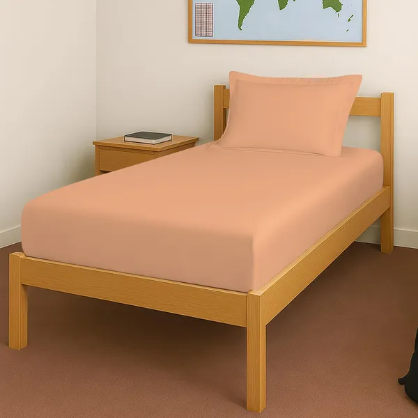 Peach_Cotton_Sateen_Solid_Single_Fitted_Bedsheet