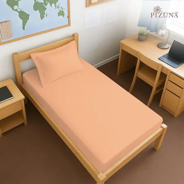 Peach_Cotton_Sateen_Solid_Single_Fitted_Bedsheet