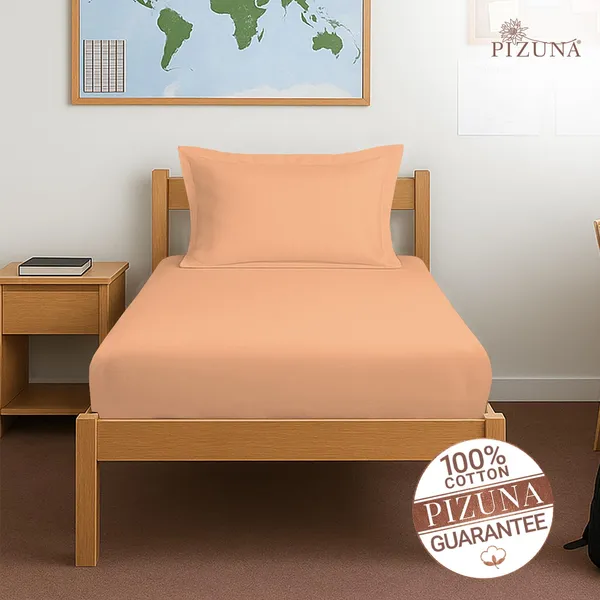 Peach_Cotton_Sateen_Solid_Single_Fitted_Bedsheet