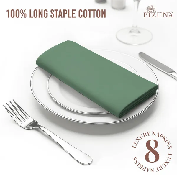 Cotton_Solid_Hedge_Green_Dinner_Napkins_Set_Of_8