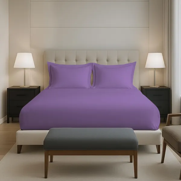 Pizuna_100%_Cotton_Solid_Purple_Queen_Fitted_Bedsheet