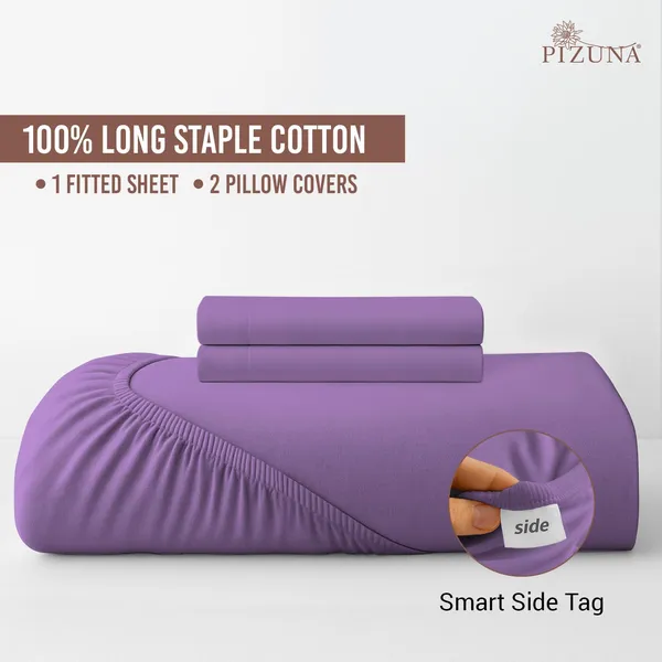 Pizuna_100%_Cotton_Solid_Purple_Queen_Fitted_Bedsheet