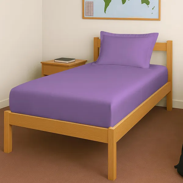 Pizuna_Cotton_Solid_Purple_Single_Fitted_Bedsheet