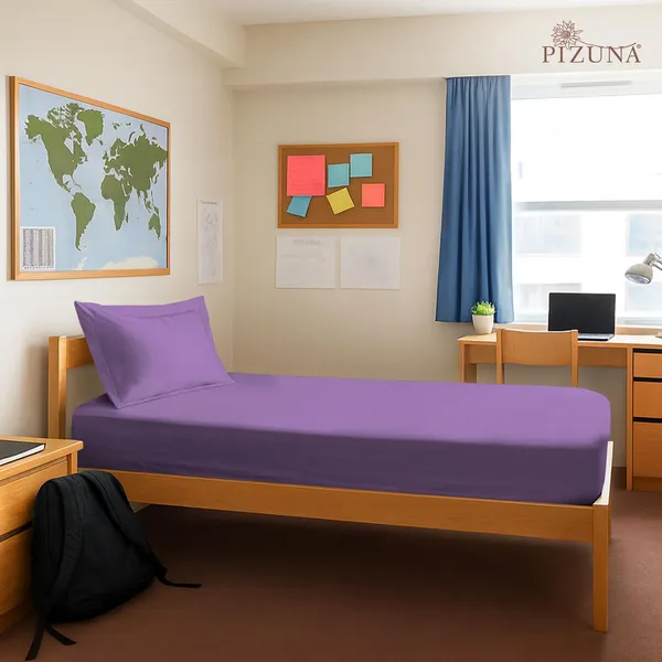 Pizuna_Cotton_Solid_Purple_Single_Fitted_Bedsheet