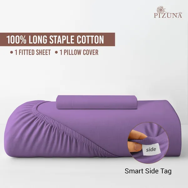 Pizuna_Cotton_Solid_Purple_Single_Fitted_Bedsheet