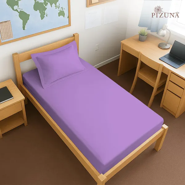 Pizuna_Cotton_Solid_Purple_Single_Fitted_Bedsheet