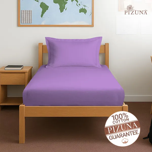 Pizuna_Cotton_Solid_Purple_Single_Fitted_Bedsheet