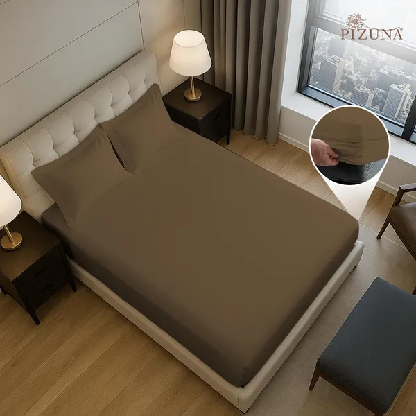 Cotton_Sateen_Solid_Woody_Brown_Queen_Fitted_Bedsheet