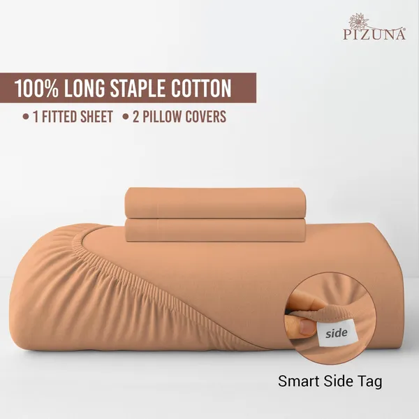 Pizuna_100%_Cotton_Solid_Peach_Queen_Fitted_Bedsheet_Set