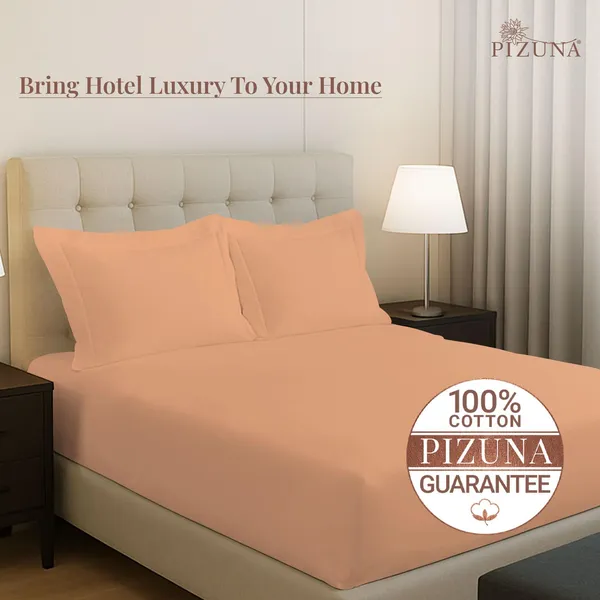 Pizuna_100%_Cotton_Solid_Peach_Queen_Fitted_Bedsheet_Set