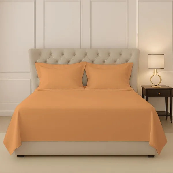 Cotton_Solid_Apricot_Orange_Queen_Flat_Bedsheet