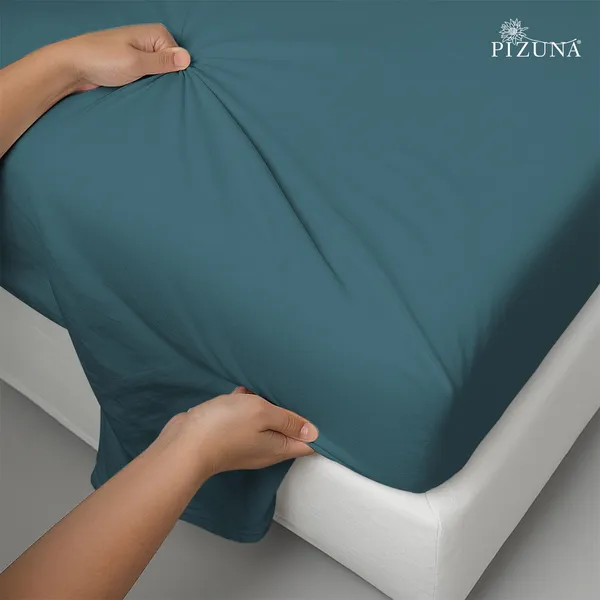 Pizuna_Cotton_Solid_Peacock_Blue_Queen_Bedsheet