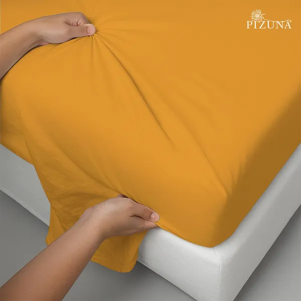 Pizuna_Cotton_Solid_Honey_Gold_Queen_Bedsheet
