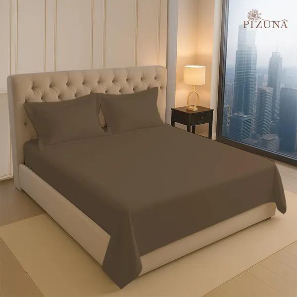 Pizuna_Cotton_Solid_Woody_Brown_Queen_Bedsheet