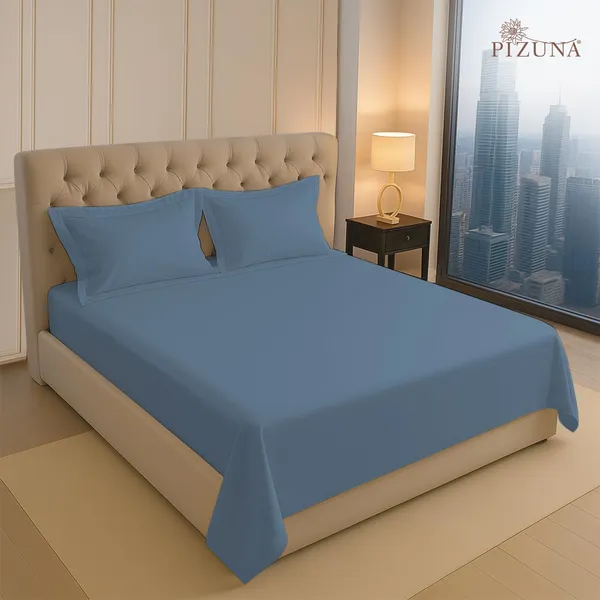 Pizuna_Cotton_Solid_Dusty_Blue_Queen_Bedsheet