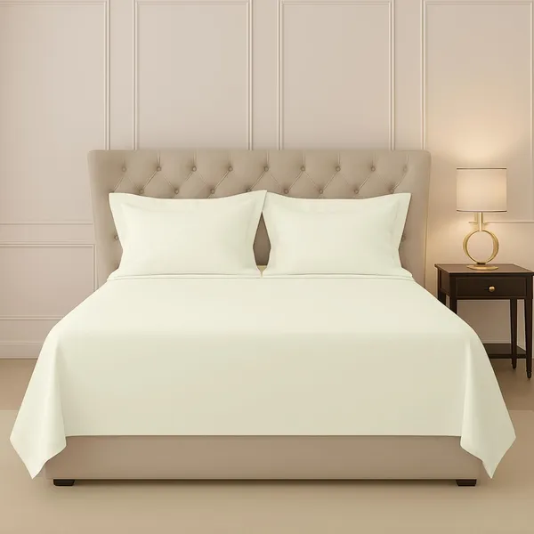 Pizuna_Cotton_Solid_Off_White_Queen_Bedsheet