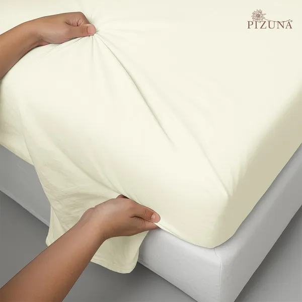 Pizuna_Cotton_Solid_Off_White_Queen_Bedsheet