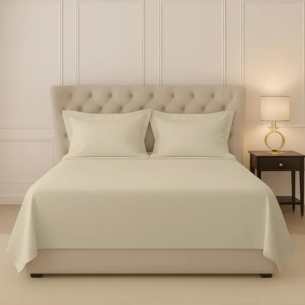Pizuna_Cotton_Solid_Beige_Queen_Bedsheet