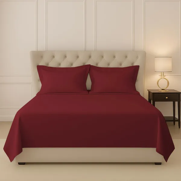 Pizuna_100%_Cotton_Solid_Rio_Red_Double_Flat_Bedsheet