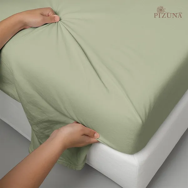 Pizuna_Cotton_Solid_Light_Sage_Queen_Bedsheet